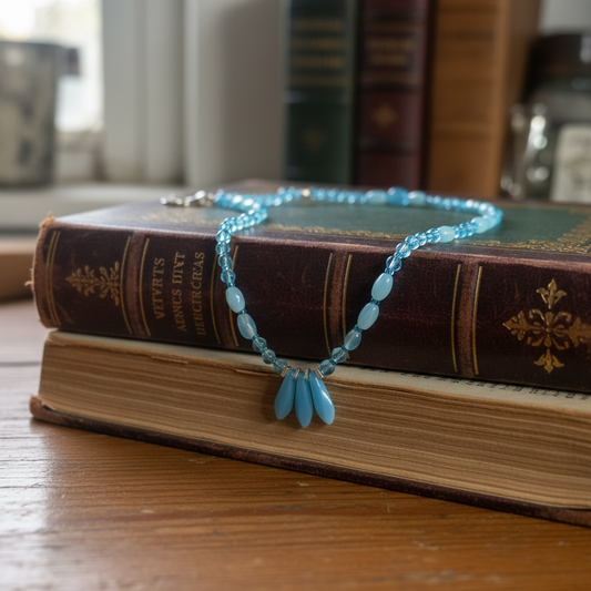 Blue glass handmade necklace with sterling silver clasp