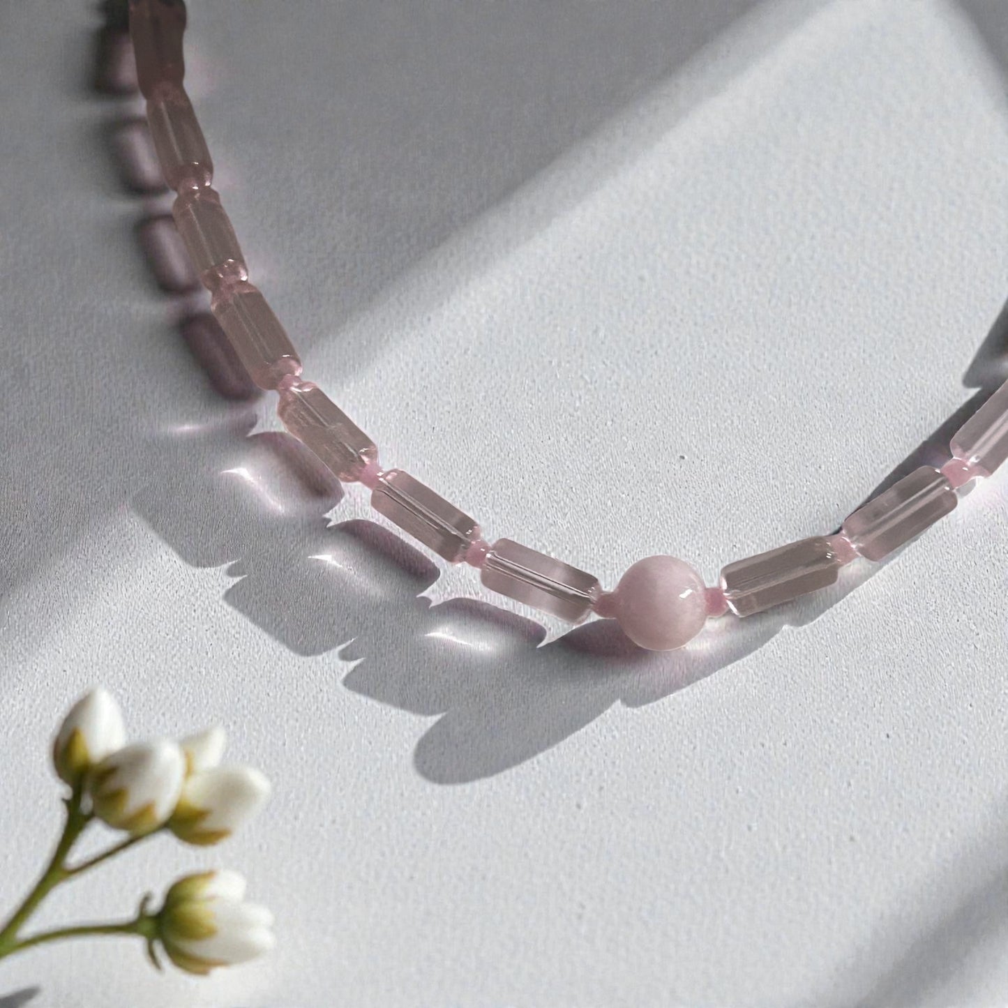 Light pink necklace with sterling silver clasp