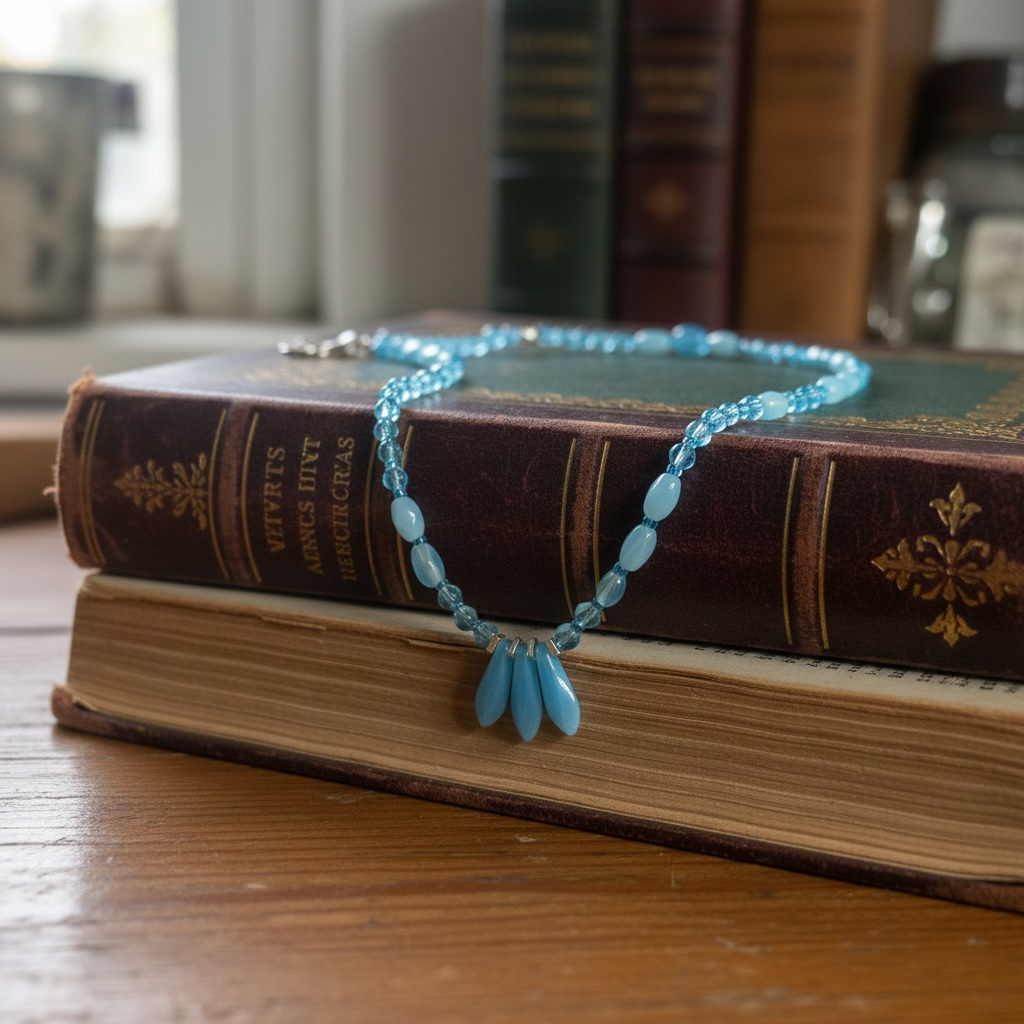 Blue glass handmade necklace with sterling silver clasp