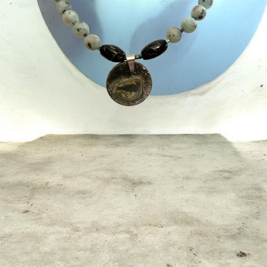 Artisan kiwi Jasper beaded necklace with bird pendant