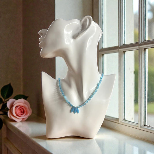 Blue glass handmade necklace with sterling silver clasp